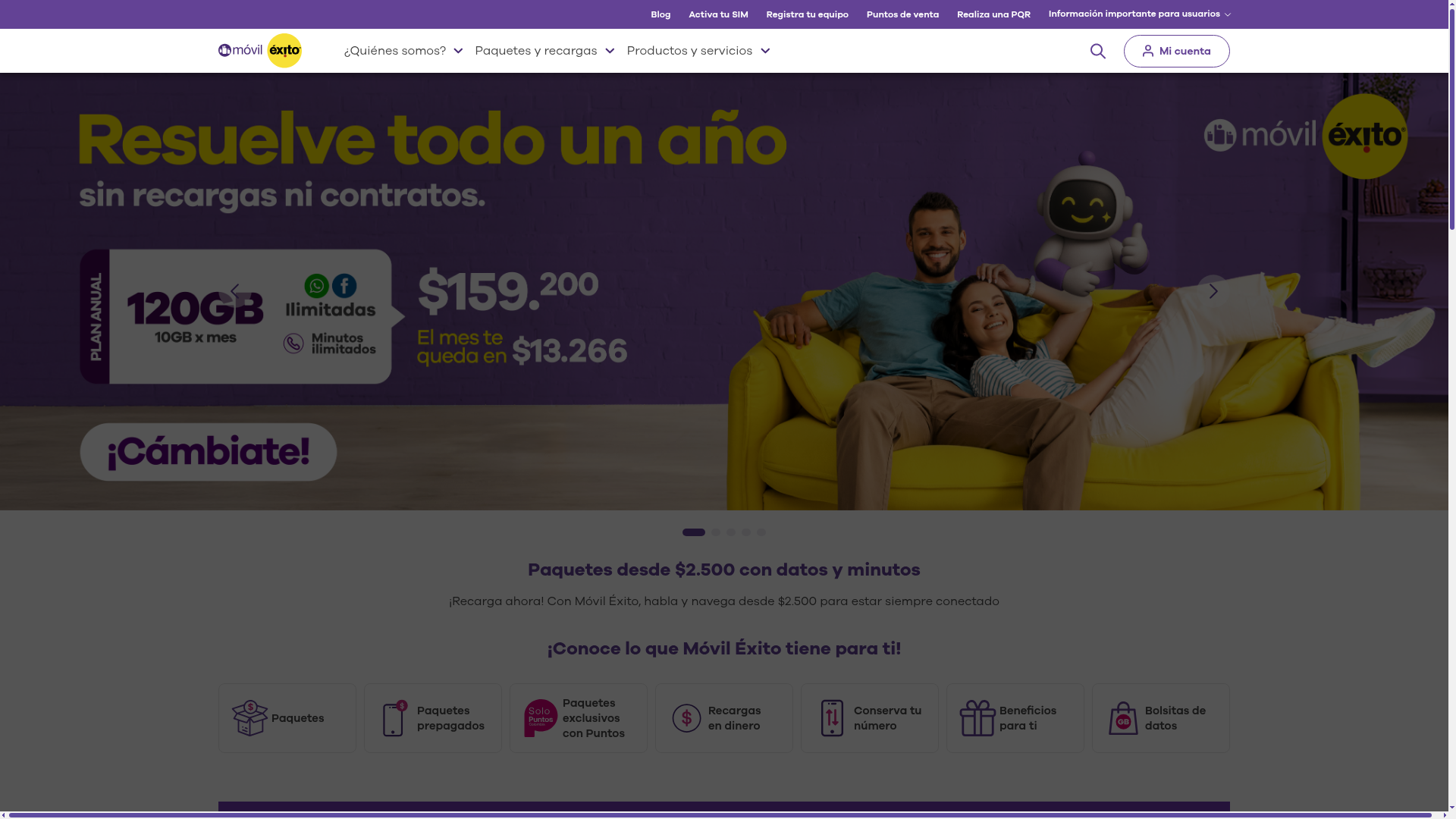 Portal web de Móvil Éxito