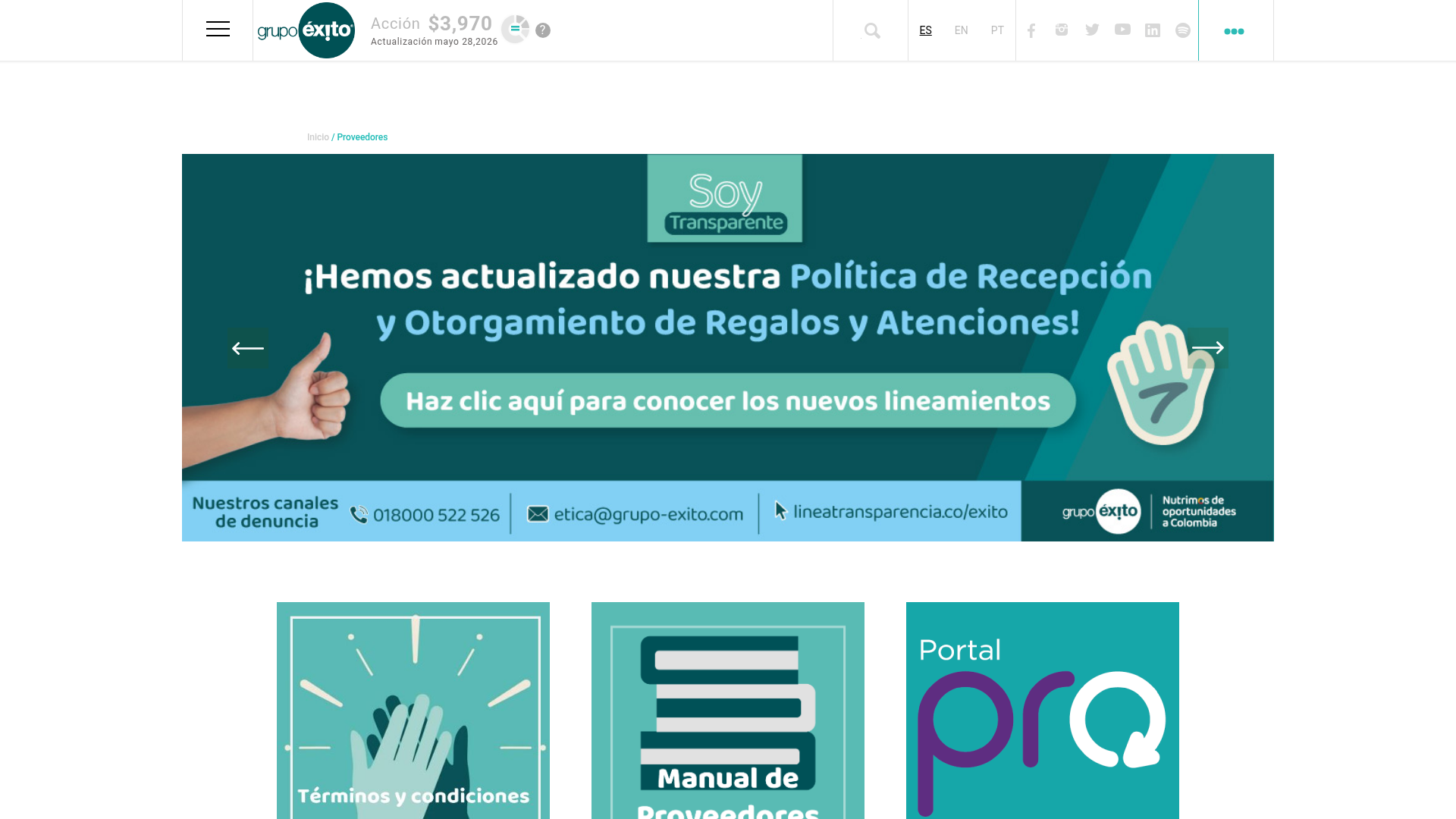 Portal de Proveedores de Grupo Éxito
