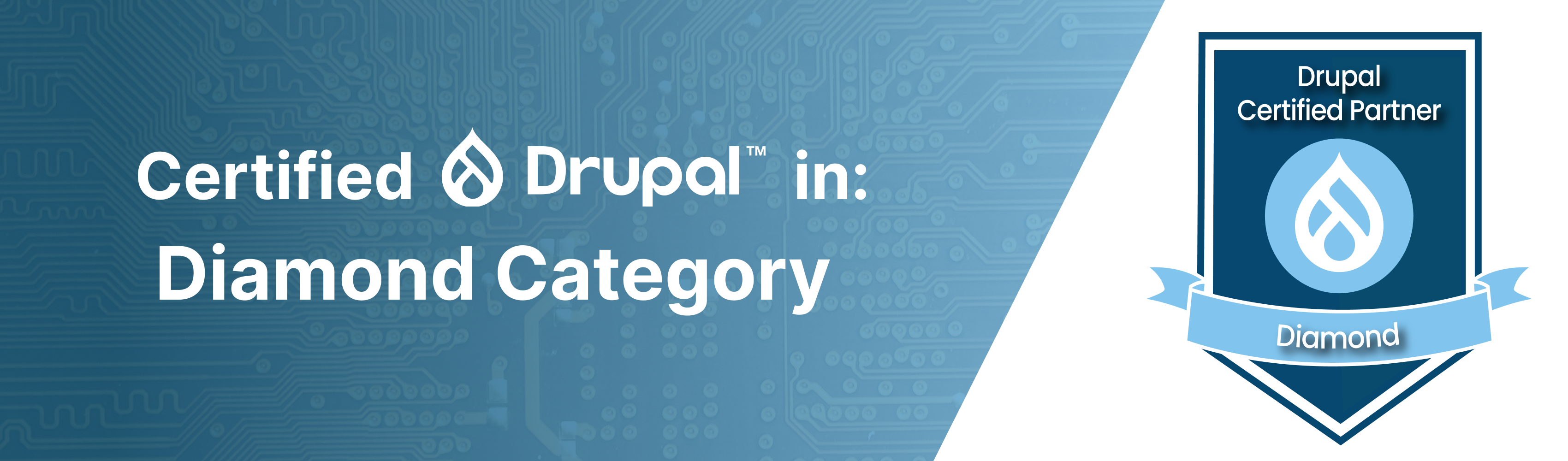 Drupal Certified Partner Diamond Seal on a blue background