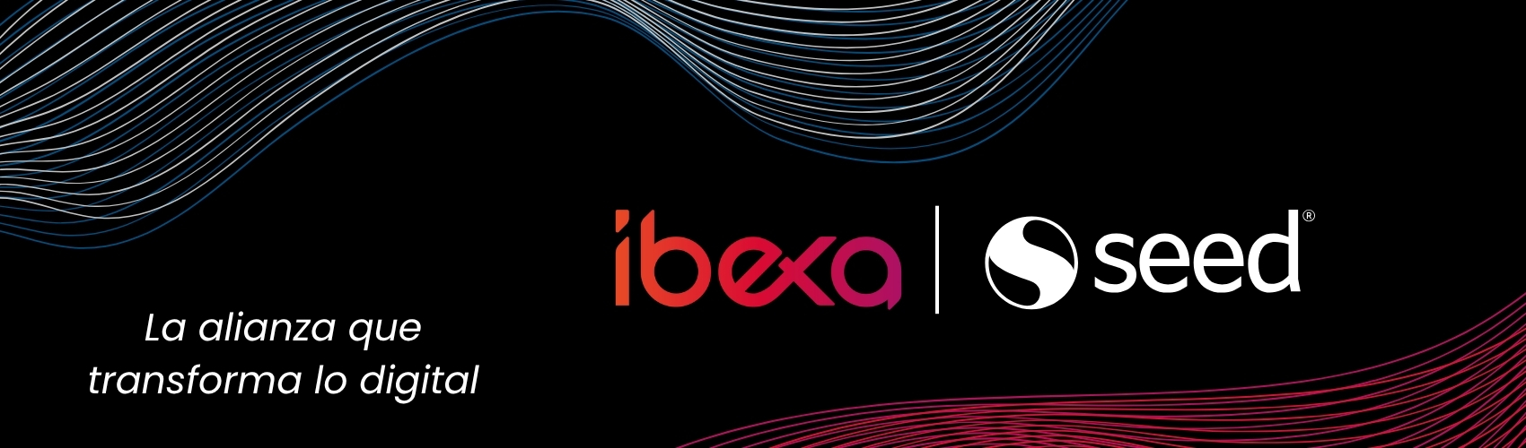 Logotipos de Ibexa y Seed sobre fondo negro con el texto "La alianza que transforma lo digital"